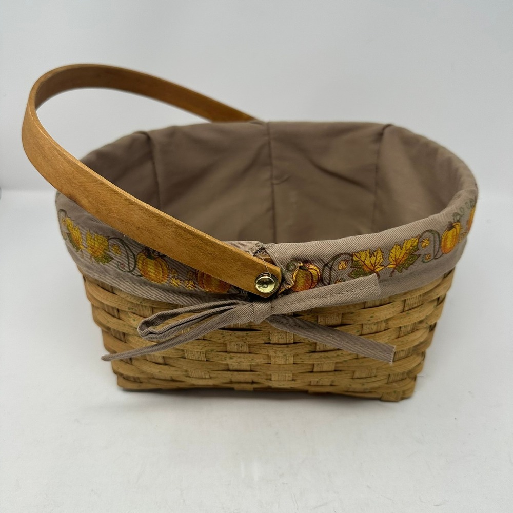 Basket Small Brown Pumpkin Autumn Fall Woven Wood Decor